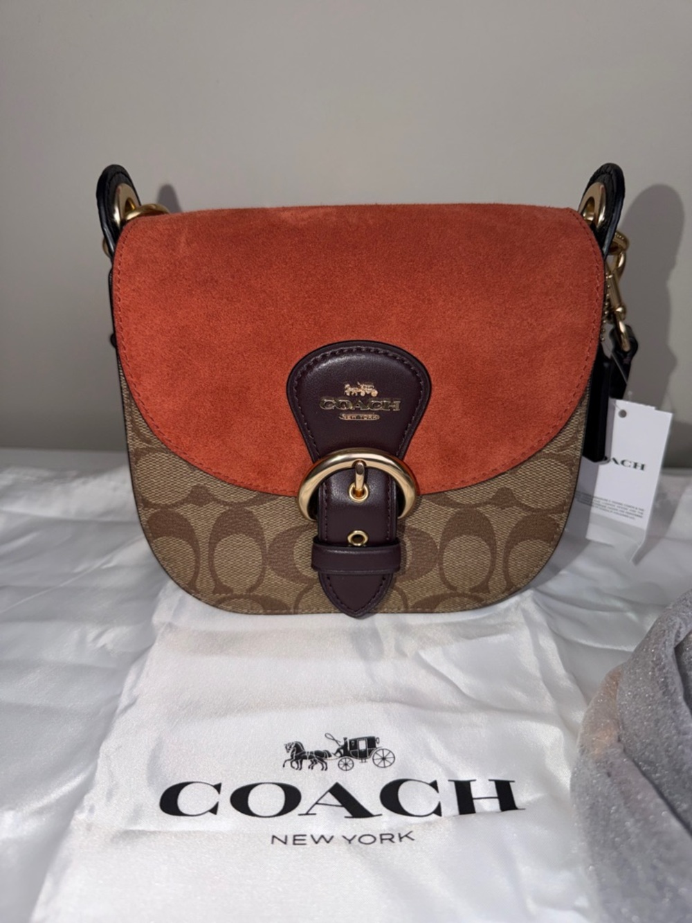 NWT Coach Kleo 17  Signature Canvas and suede leather Crossbody and top handle